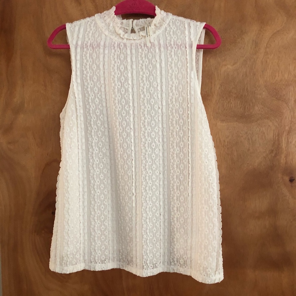 Anthropologie Cream Sleeveless Lace Top Sz L
